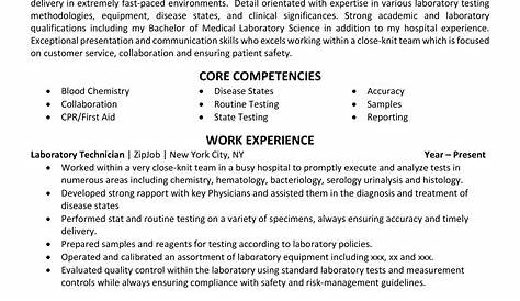 Laboratory Skills For Biotechnology Resume Lab Technologist Sample & Template