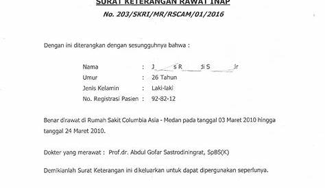 Surat Pengesahan Masuk Wad Hospital Sultanah Aminah / 1 - Dolema Kartu