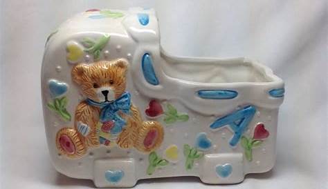 VINTAGE JOSEF ORIGINALS BLONDE BABY IN BLUE BASSINET WITH PINK TEDDY