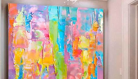 Colorful Large Abstract Wall Art Hand Painted Bright Color Palette