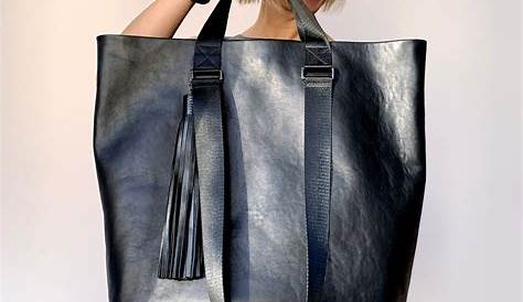 Extra large black leather tote bag 17x 15 Oversized work | Etsy