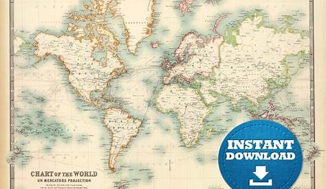 Digital Old World Map Printable Download. Vintage World Map. | Etsy