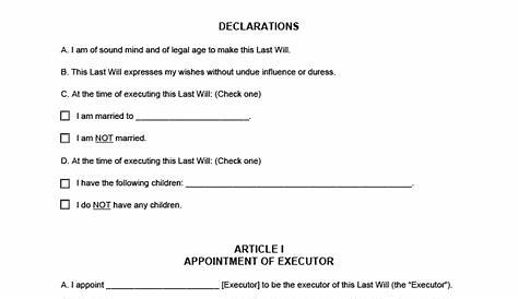 Last Will And Testament Free Template Pdf