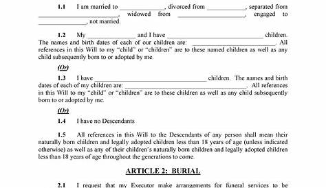 Last Will And Testament Template - Pdf