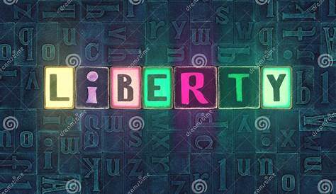 The Word Liberty As Neon Glowing Unique Typeset Symbols, Luminous