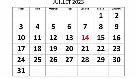 Calendrier juillet 2023 Excel, Word et PDF - Calendarpedia