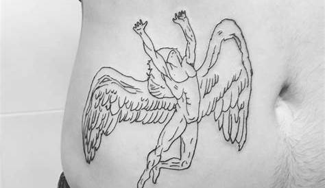 Led Zeppelins Icarus on the back of the shoulder. Tattooed using vegan