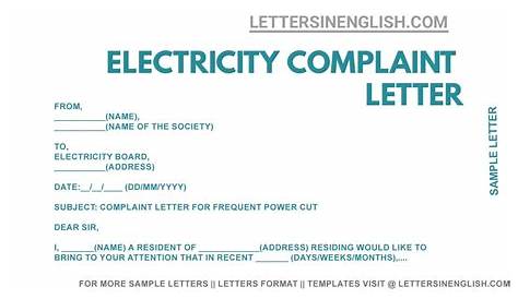 免费 Electricity Complaint Letter Format | 样本文件在 allbusinesstemplates.com