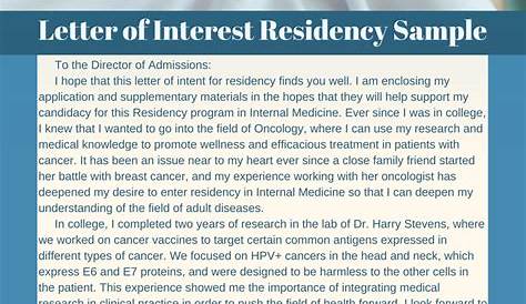 Letter Of Interest Residency Sample