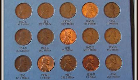 Lincoln Cents 1941 To 1974 Value Head Cent Collection With 51 Coins With Folder