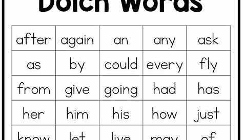 List Of Sight Words For First Grade