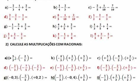 Lista de exercícios sobre números racionais