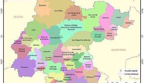 Mapa para imprimir de Guanajuato Mapa en color de los municipios de