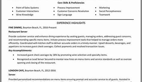 Listing Restaurant Skills On Resume Take A Look At This Server Example