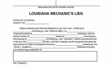 Louisiana MeChaniCs' Lien Law Nascla Form - Fill Out and Sign Printable
