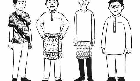 Pakaian Tradisional Gambar Kartun Pelbagai Kaum Di Malaysia - colouring