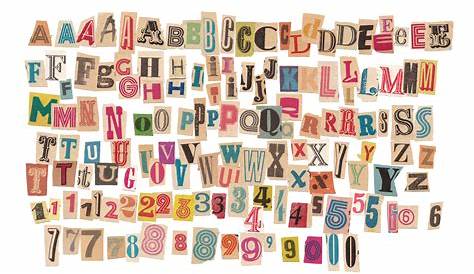 ransom font. Letters cut-outs from newspaper or magazine. Character set