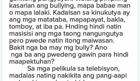 Maikling Sanaysay Tungkol Sa Bullying Tagalog