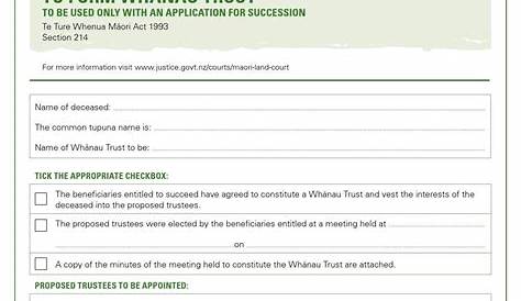 Form 23 application for whanau trust (with succession) by Whenua Māori
