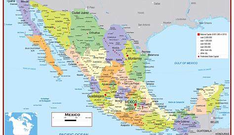 Mexico Political Map with capital Mexico City, national borders, most