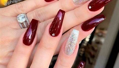 Maroon And Silver Coffin Nails Pin By Yvette Arce Williams On Unhas