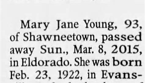 Obituary information for Mary Jane Young