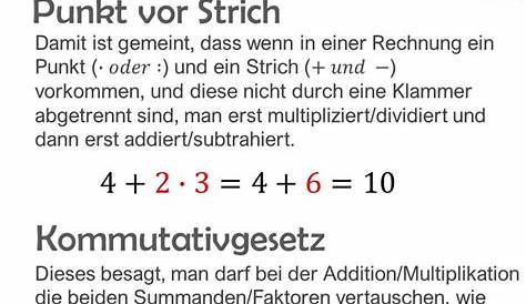 Mathe Spickzettel zu den Rechengesetzen mit Kommutativgesetz