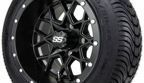 12x7 Battle Matte Black Golf Cart Wheels on new EFX Fusion ST tires