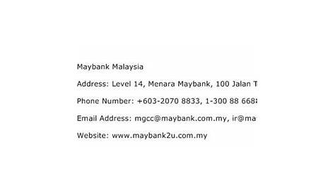 Maybank Malaysia Address, Contact Number of Maybank Malaysia