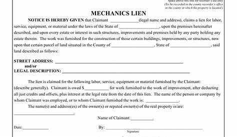 California Claim of Mechanics Lien Form, Notice of Mechanics Lien