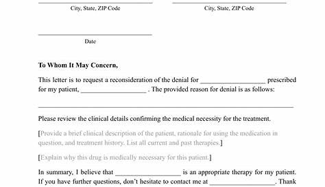 Medical Necessity Appeal Letter Template Pdf