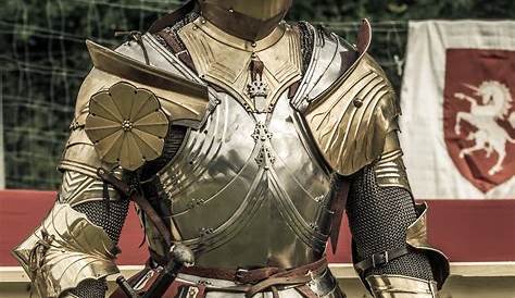 historic style high gothic suit of armour with gilded elements and