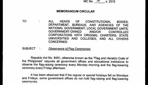 CSC Memorandum Circular on Flag Ceremonies - TeacherPH