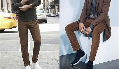Men's Fashion | Dark brown dress pants, Grey long sleeve shirt, Brown