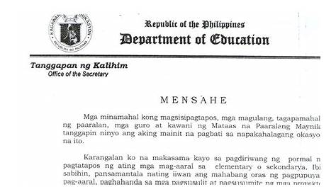 Department of Education Manila: Mensahe ni Kalihim Br. Armin Luistro
