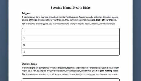Mental Health Maintenance Plan Worksheet