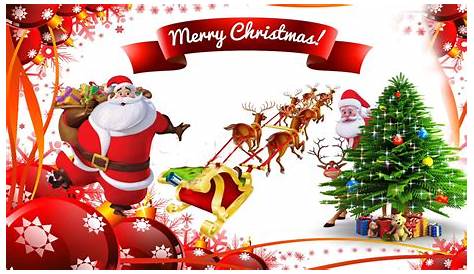 Merry Christmas Wishes Images With Santa Claus Free Greeting Card PSD Template