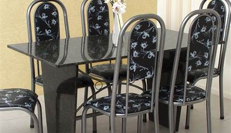 Mesa com 6 cadeiras Íris Branca, Tampo em Granito - Soma - Moveis Simonetti