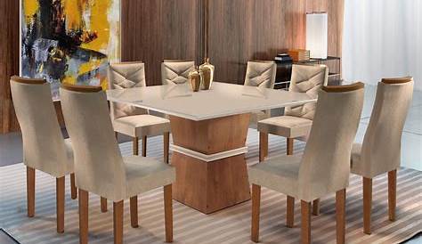 Conjunto Sala de Jantar Mesa Tampo em Vidro 8 Cadeiras Golden Itália Dj