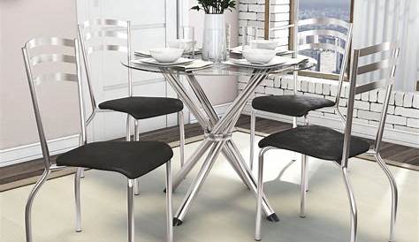 Conjunto de Mesa e 4 Cadeiras Carraro Branco/Cromado - Mesa de Cozinha