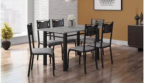 Conjunto de Mesa Retangular Tampo de Madeira 6 Cadeiras Chicago BM