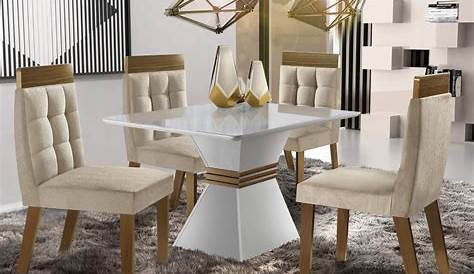 Mesa de Jantar Redonda com Vidro Turmalina com 4 Cadeiras Pés Oblongo