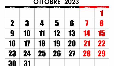 Calendario Ottobre 2023 - Con festività e fasi lunari