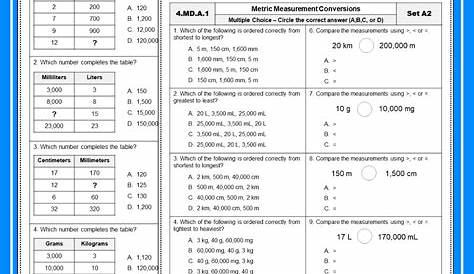 4th Grade Metric Conversion Worksheets - ExperTuition