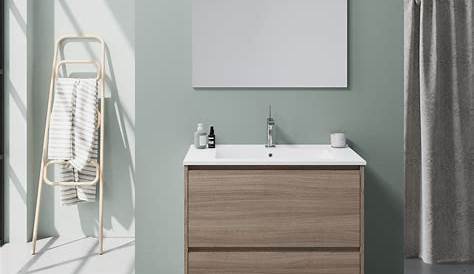 Meuble De Salle De Bain Avec Lavabo Sur Le Sol 80 Cm Blanc Laque