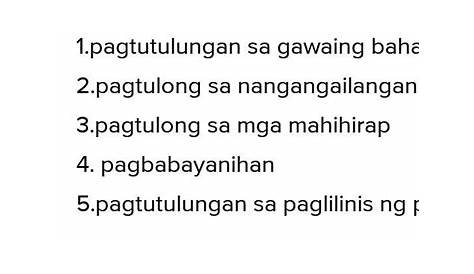 mga nagpapatunay ng pagtutulungan limang halimbawa - Brainly.ph