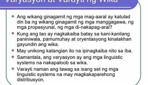 Kahulugan ng barayti, at mga iba't ibang barayti ng wika - Brainly.ph