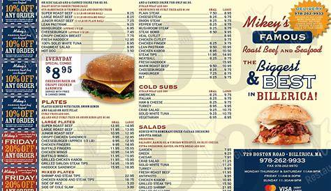 Menu at Mikey’s Famous Roast Beef & Seafood restaurant, Billerica