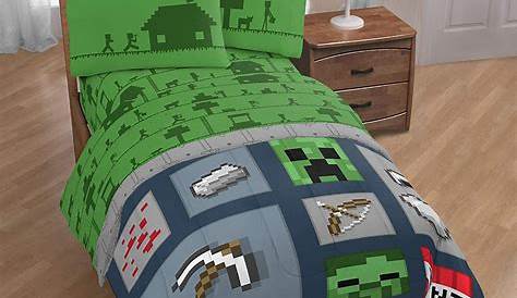 5piece Minecraft Twin Bed Set Kid's Bedding Comforter Fitted Flat