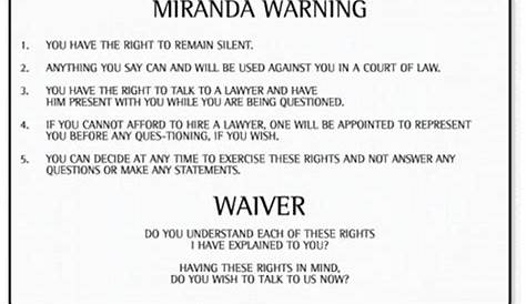 Printable Miranda Warning Card Printable Form, Templates and Letter
